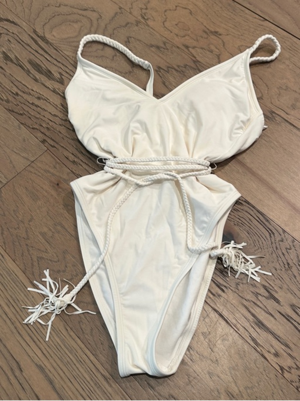Shade & Shore Ivory One-Piece Swimsuit with Braided Rope Tie